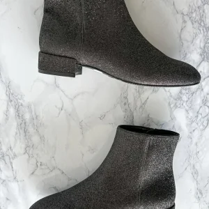 Stuart Weitzman Glitter Sparkly Black Block Heel Boots Booties