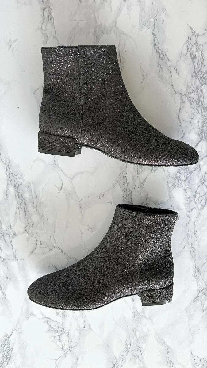 Stuart Weitzman Glitter Sparkly Black Block Heel Boots Booties - Imagen 2