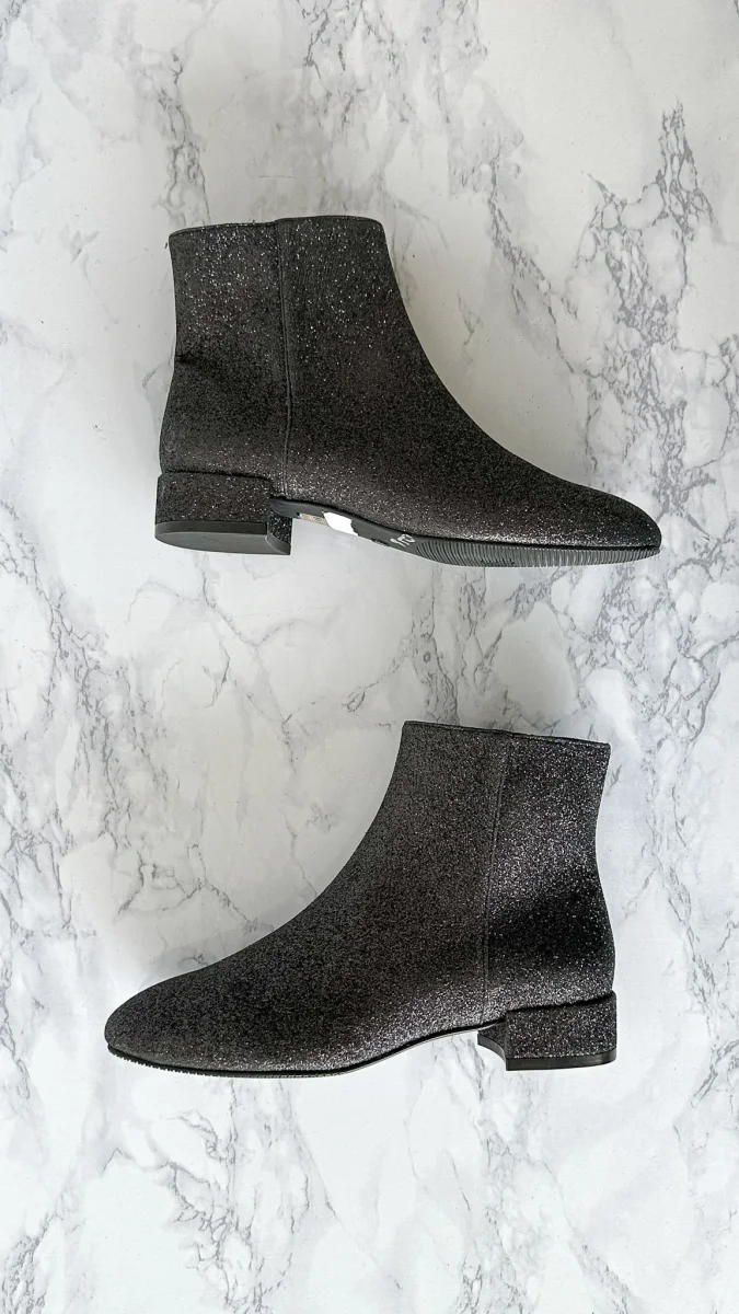 Stuart Weitzman Glitter Sparkly Black Block Heel Boots Booties - Imagen 7