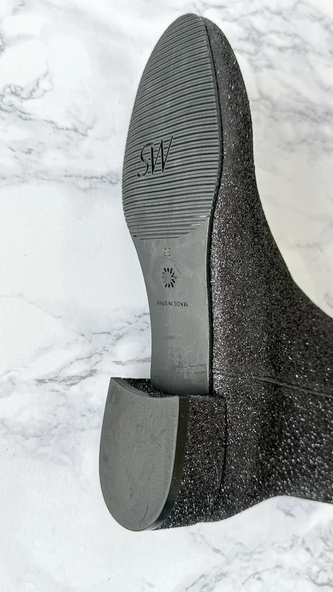 Stuart Weitzman Glitter Sparkly Black Block Heel Boots Booties - Imagen 8