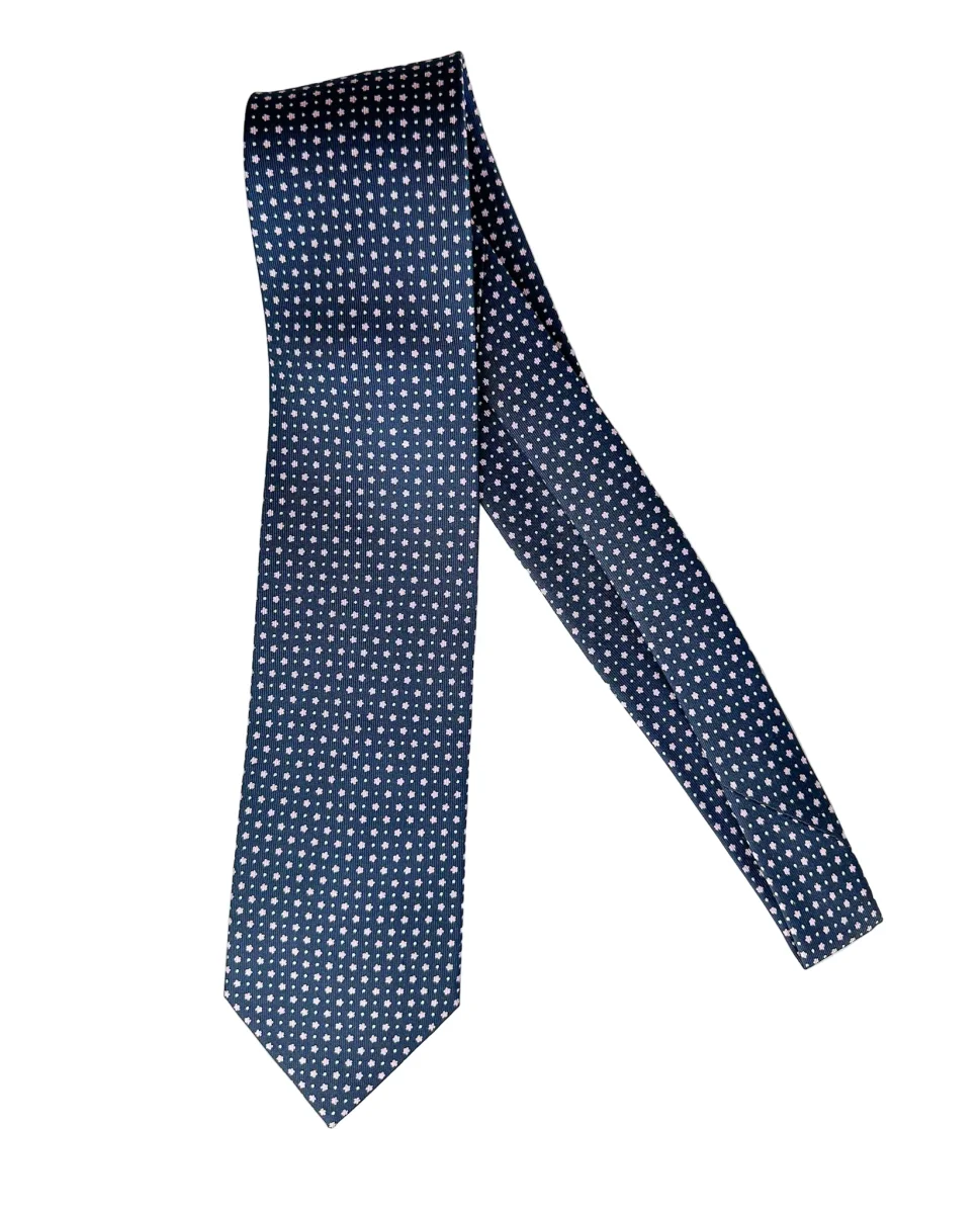 Drake's Navy Silk Tie With Pink Dot Floral - Imagen 3