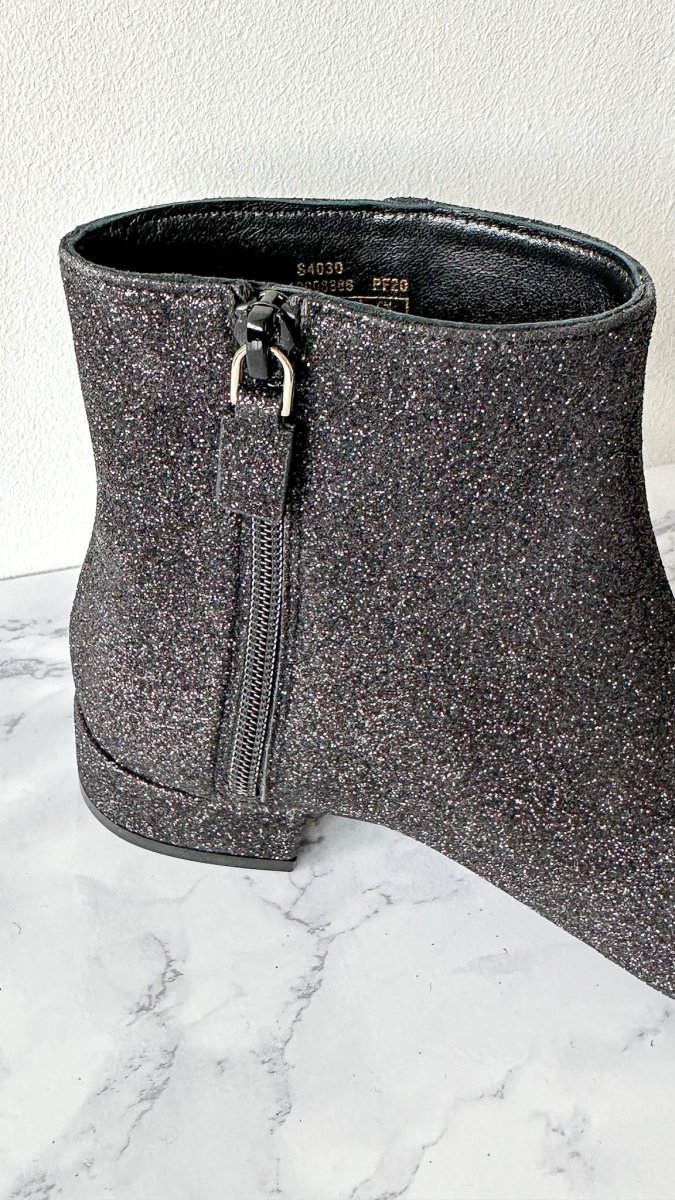 Stuart Weitzman Glitter Sparkly Black Block Heel Boots Booties - Imagen 3