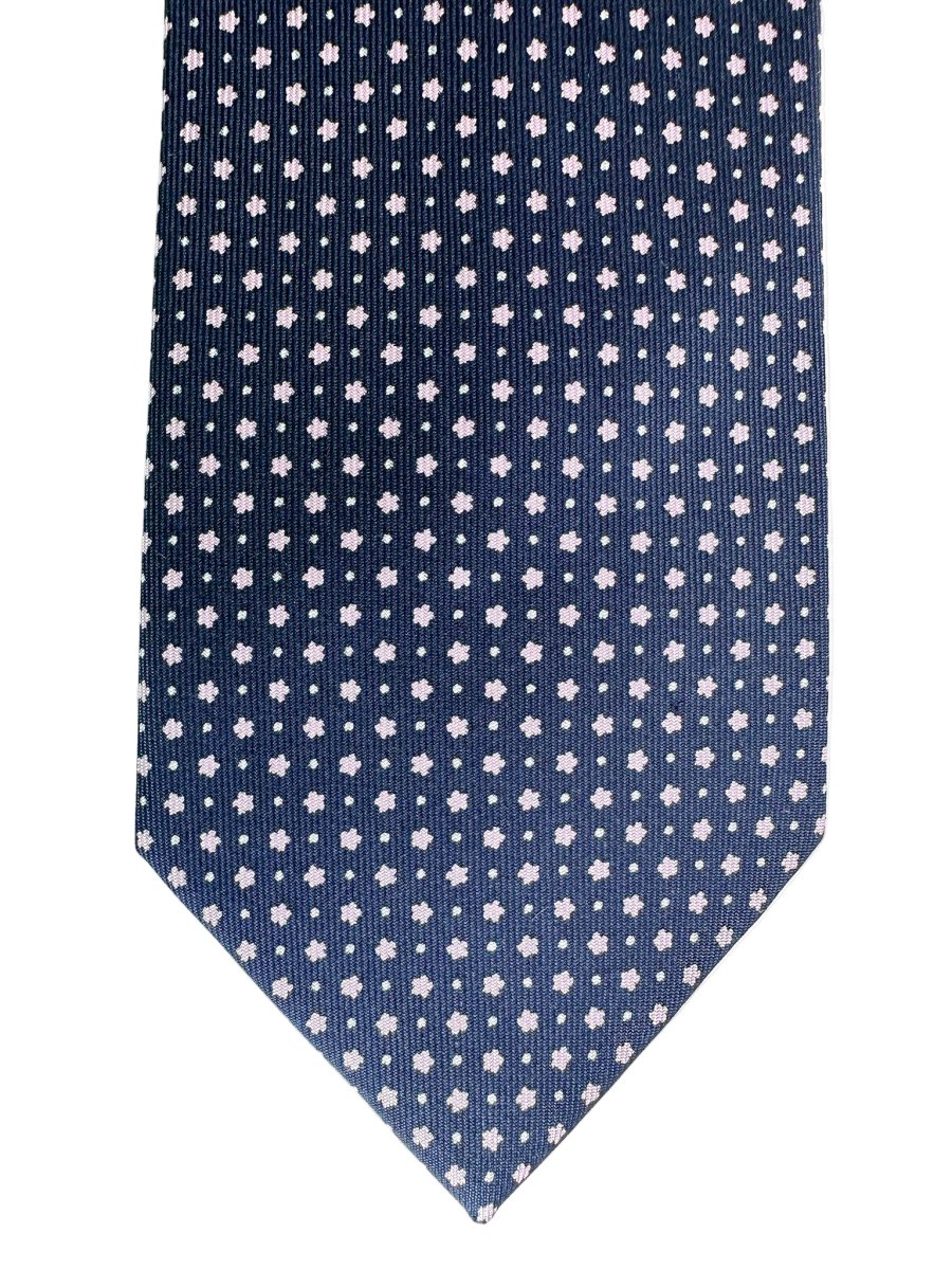 Drake's Navy Silk Tie With Pink Dot Floral - Imagen 4