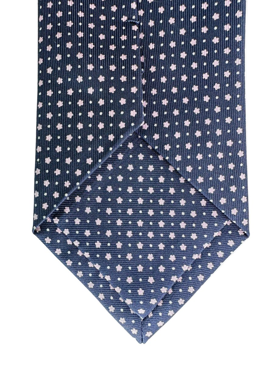 Drake's Navy Silk Tie With Pink Dot Floral - Imagen 5