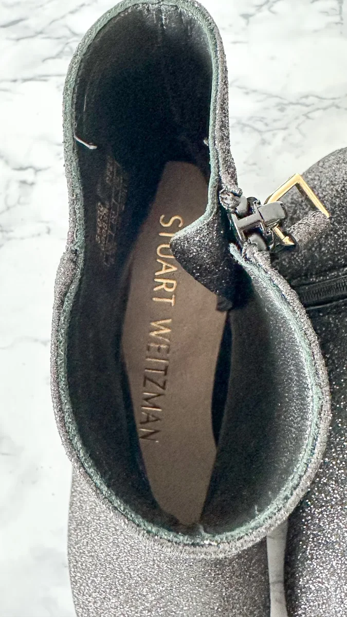 Stuart Weitzman Glitter Sparkly Black Block Heel Boots Booties - Imagen 5
