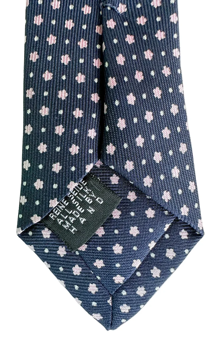 Drake's Navy Silk Tie With Pink Dot Floral - Imagen 6