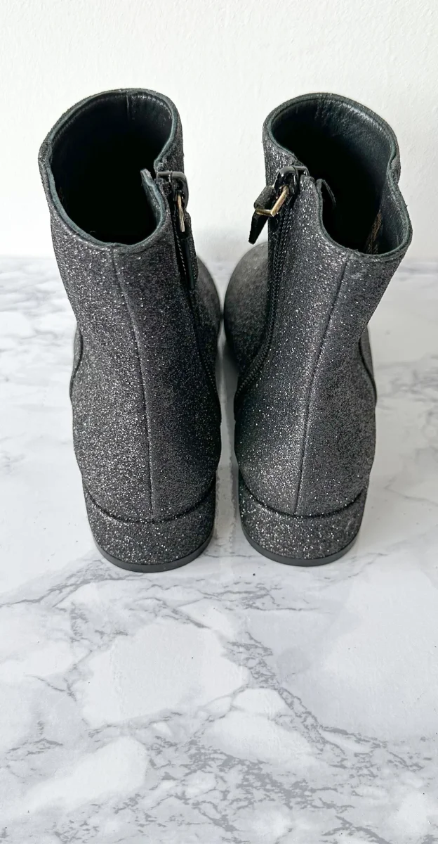 Stuart Weitzman Glitter Sparkly Black Block Heel Boots Booties - Imagen 6