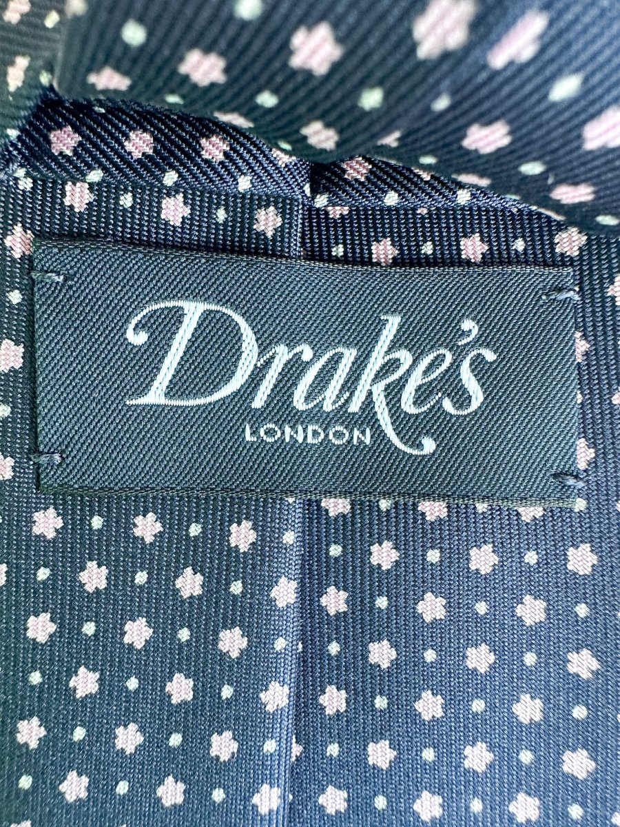Drake's Navy Silk Tie With Pink Dot Floral - Imagen 7