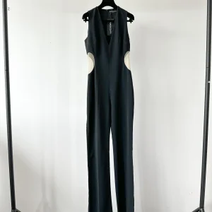 David Koma Black Cut-Out Mesh Sides V-Neck Jumpsuit
