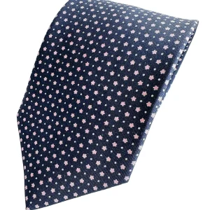 Drake's Navy Silk Tie With Pink Dot Floral