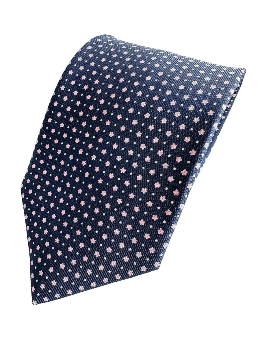 Drake's Navy Silk Tie With Pink Dot Floral - Imagen 2