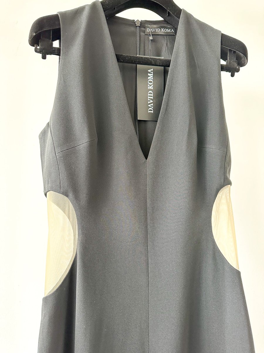 David Koma Black Cut-Out Mesh Sides V-Neck Jumpsuit - Imagen 4