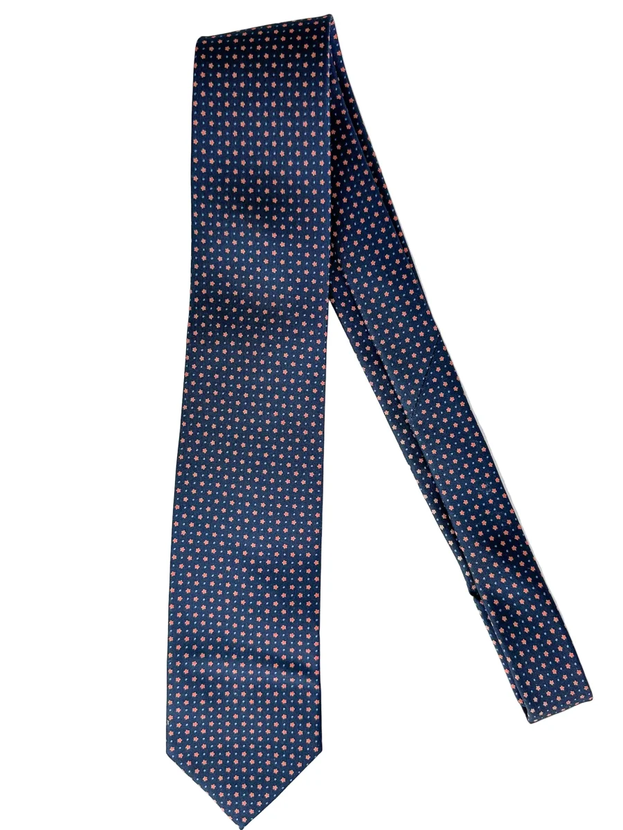 Drake's Navy Silk Tie With Orange Dot Floral - Imagen 3