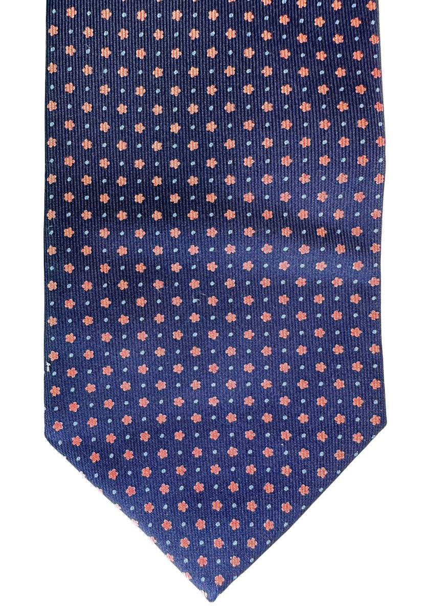 Drake's Navy Silk Tie With Orange Dot Floral - Imagen 4