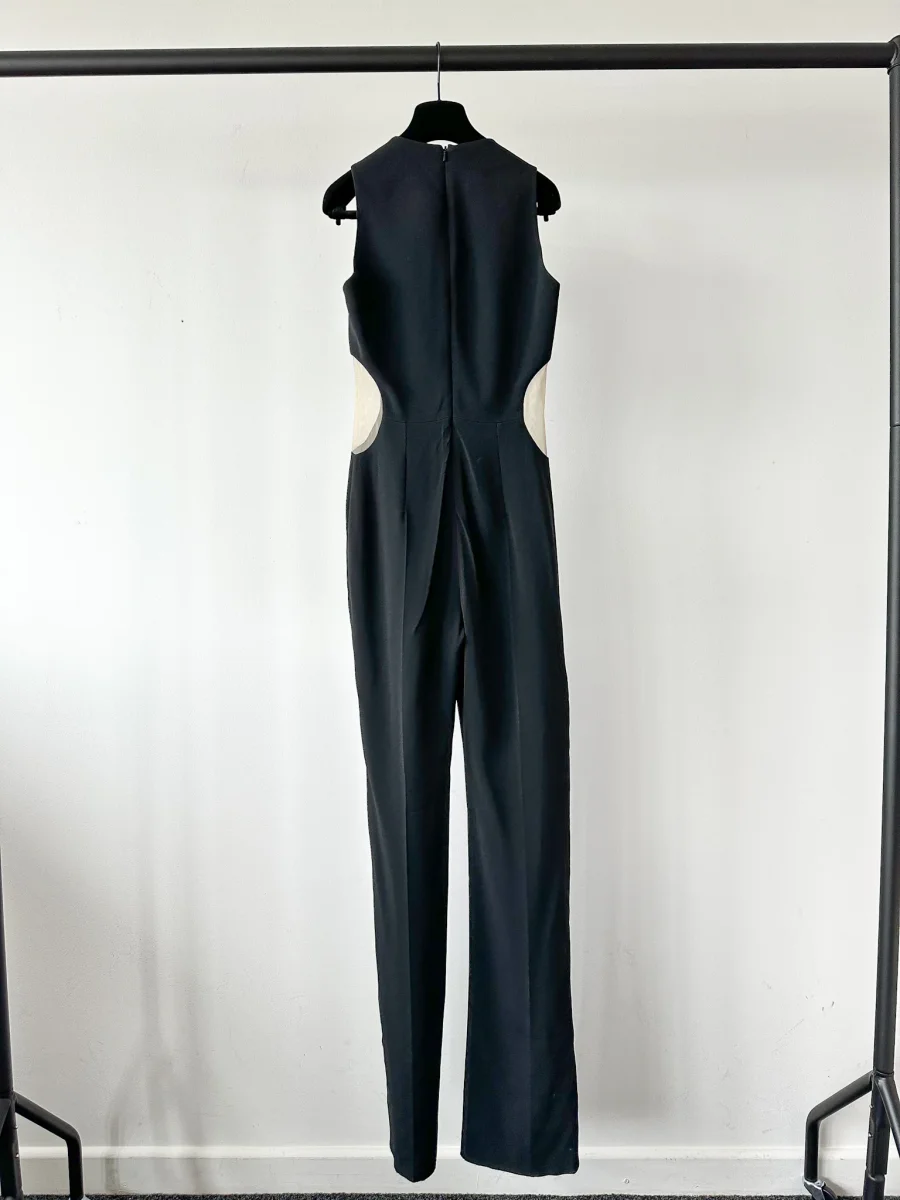 David Koma Black Cut-Out Mesh Sides V-Neck Jumpsuit - Imagen 6
