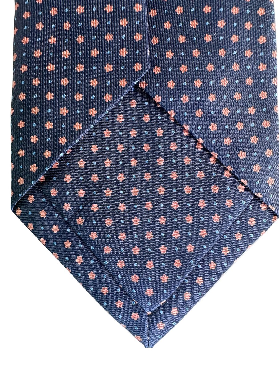 Drake's Navy Silk Tie With Orange Dot Floral - Imagen 6