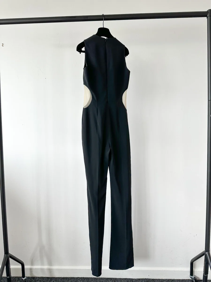 David Koma Black Cut-Out Mesh Sides V-Neck Jumpsuit - Imagen 8