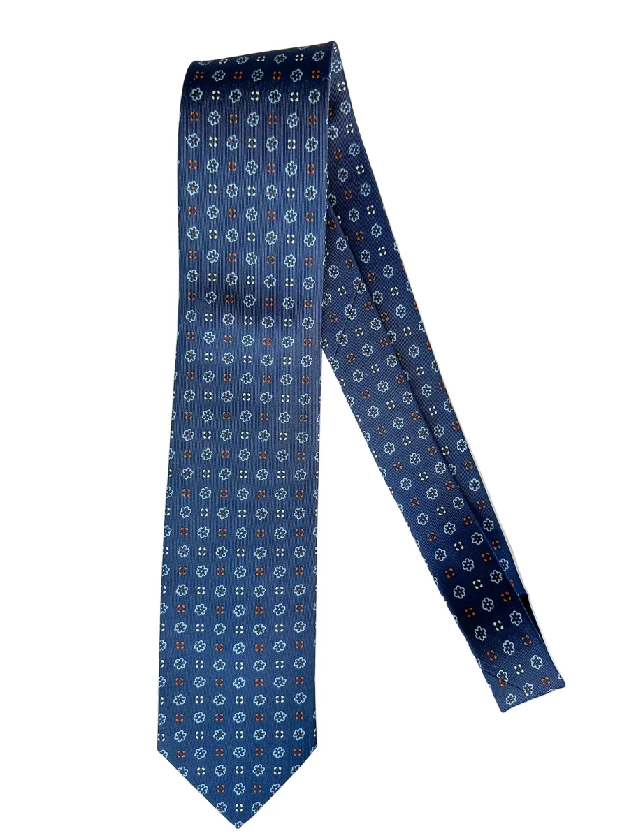 Drake's Navy Silk Tie With Blue Stencil Floral Design - Imagen 3