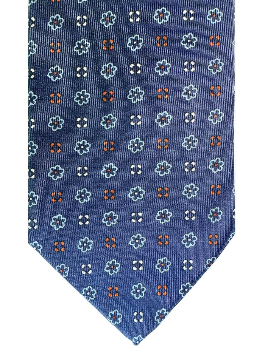 Drake's Navy Silk Tie With Blue Stencil Floral Design - Imagen 4