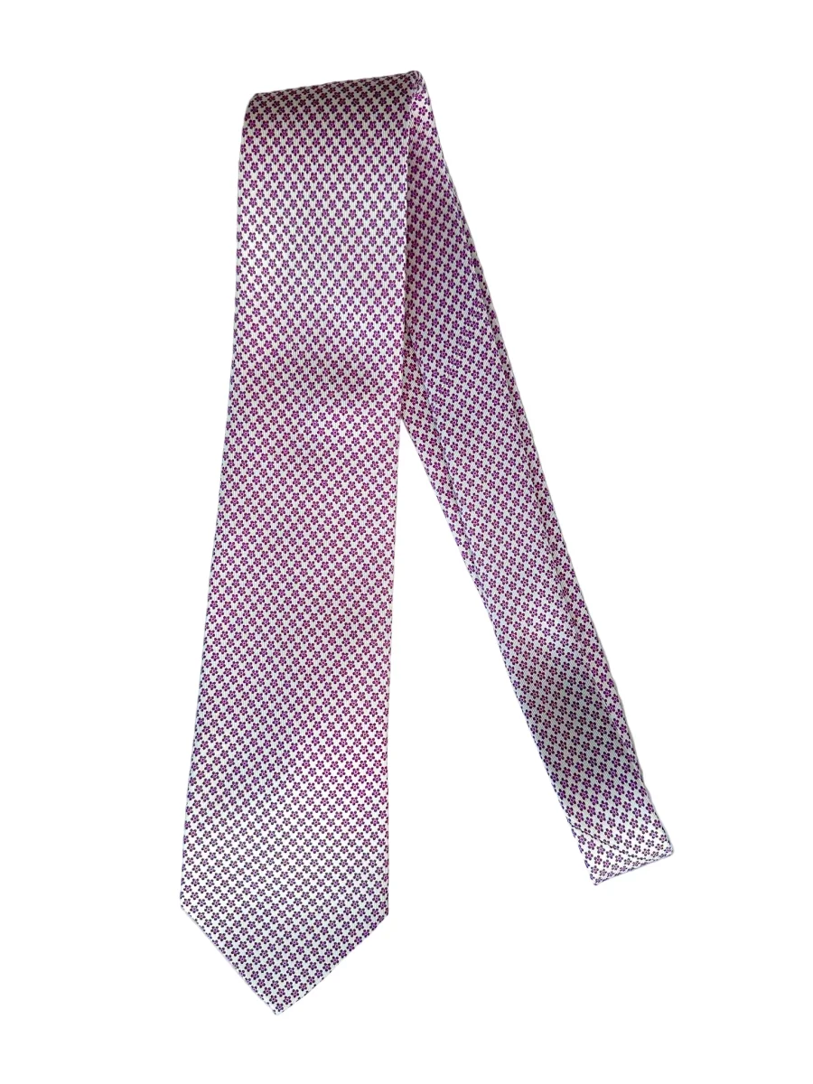 Drake's White Silk Tie With Fuchsia Pink Floral - Imagen 3
