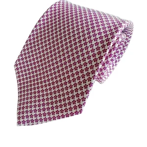 Drake's White Silk Tie With Fuchsia Pink Floral