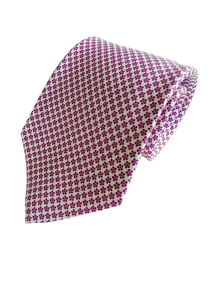 Drake's White Silk Tie With Fuchsia Pink Floral - Imagen 2