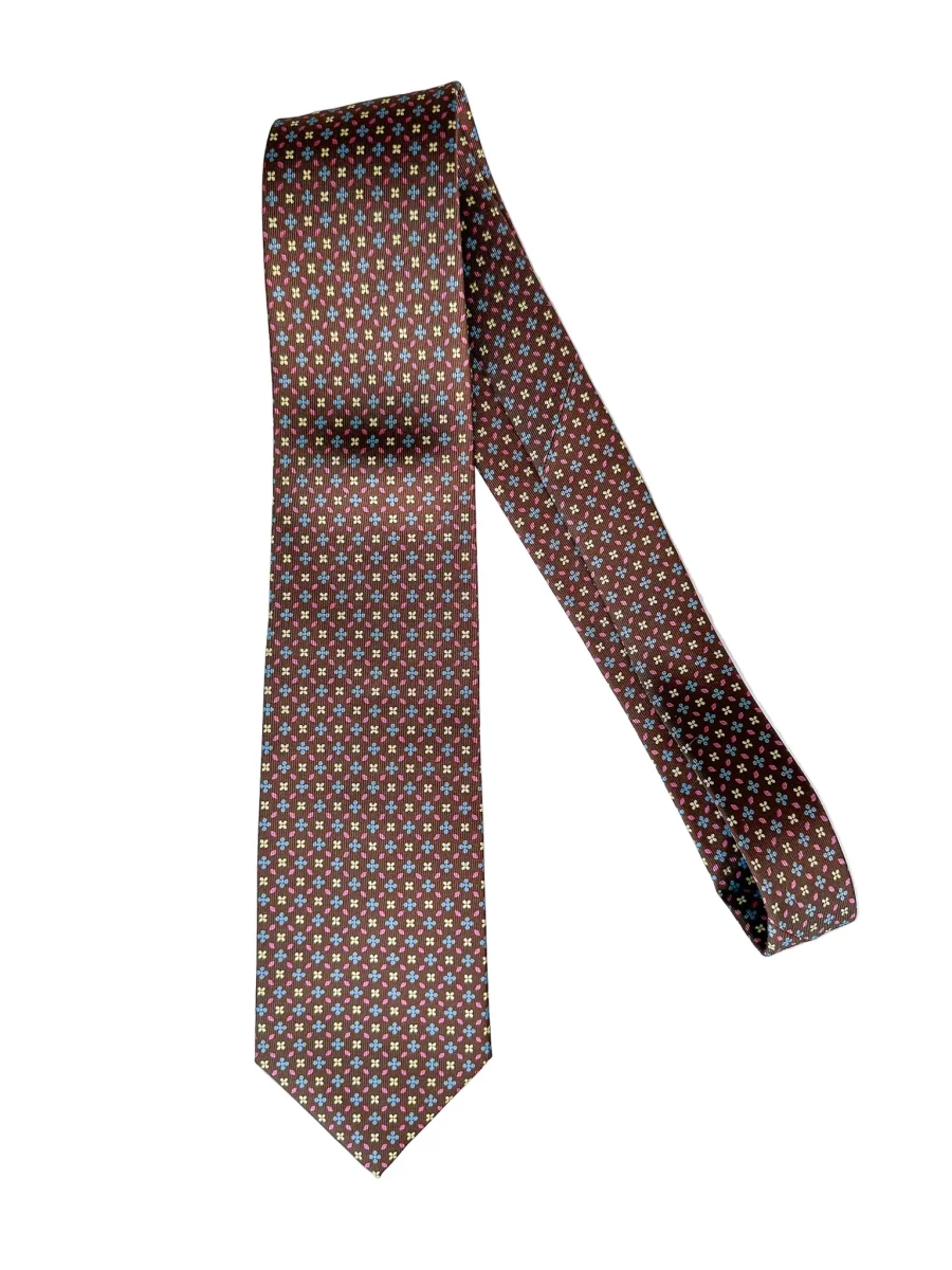 Drake's Brown Silk Tie With Blue & Yellow Floral - Imagen 3