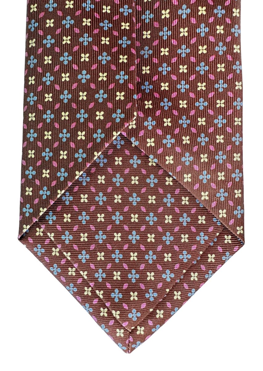 Drake's Brown Silk Tie With Blue & Yellow Floral - Imagen 4