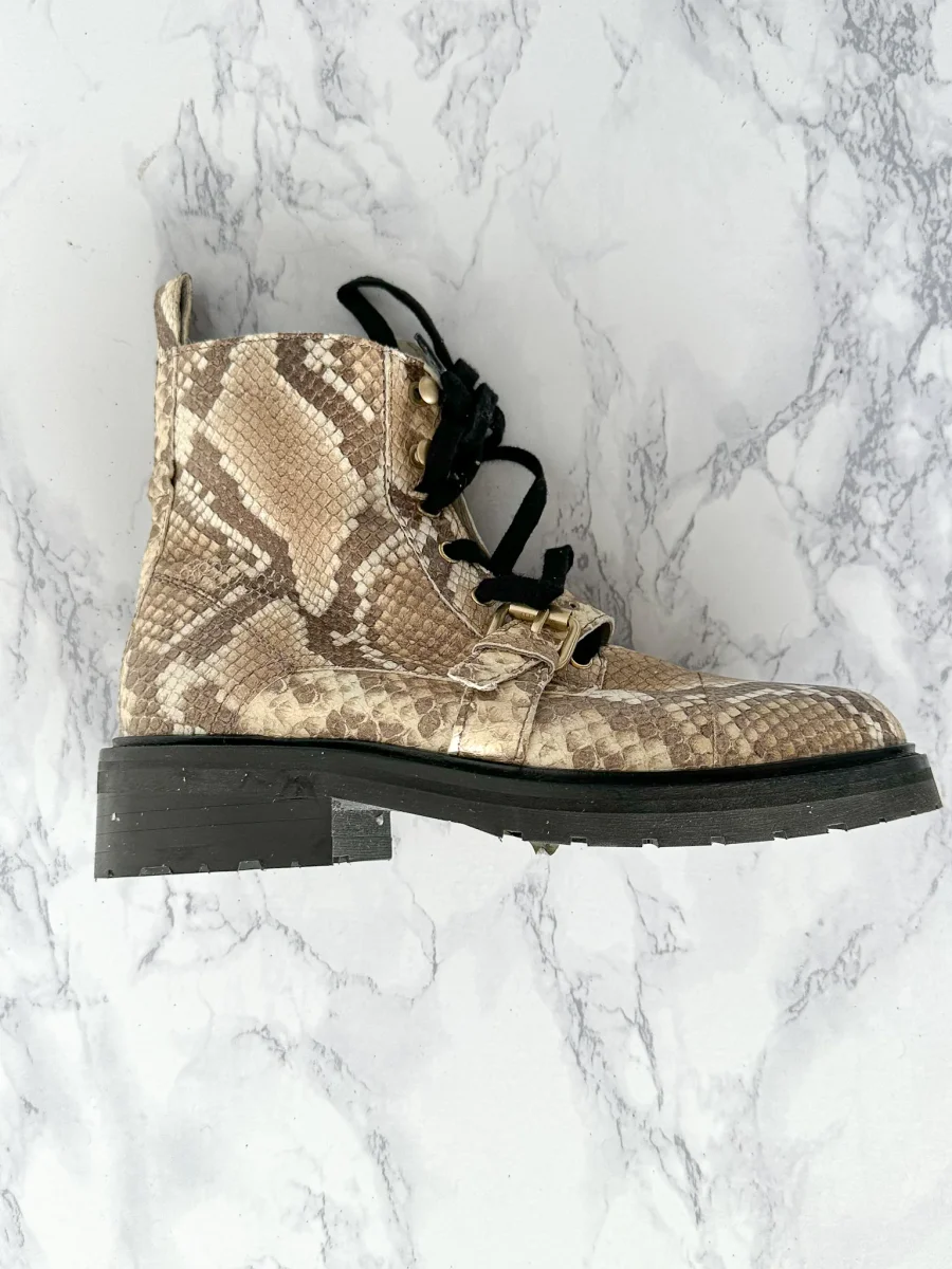 ALLSAINTS Combat Snake Print Lace Zip Chunky Heel Ankle Donita Boots