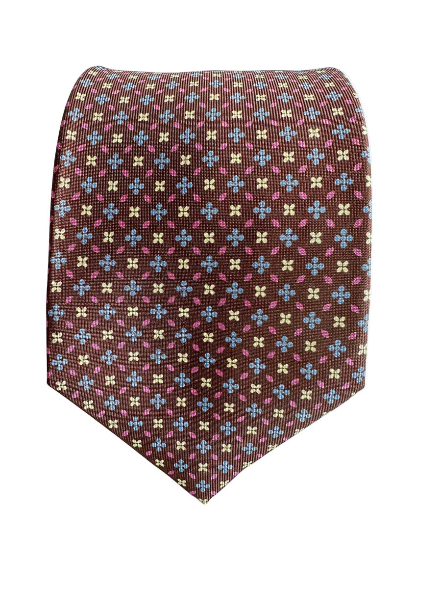 Drake's Brown Silk Tie With Blue & Yellow Floral - Imagen 6