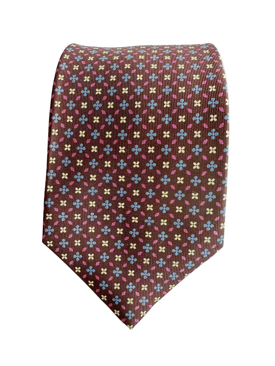 Drake's Brown Silk Tie With Blue & Yellow Floral - Imagen 7