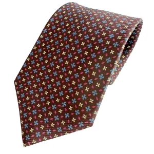 Drake's Brown Silk Tie With Blue & Yellow Floral