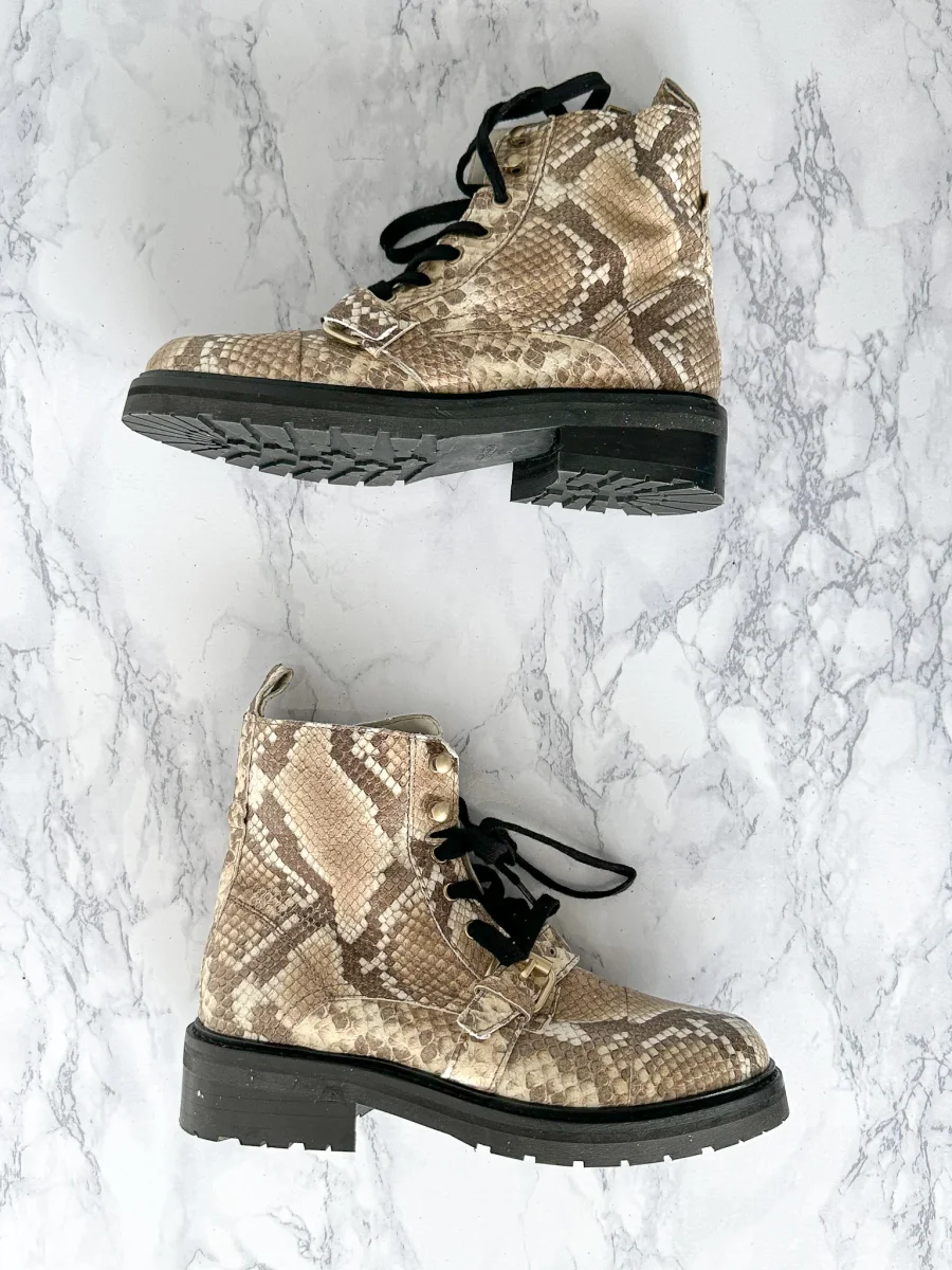 ALLSAINTS Combat Snake Print Lace Zip Chunky Heel Ankle Donita Boots - Imagen 4