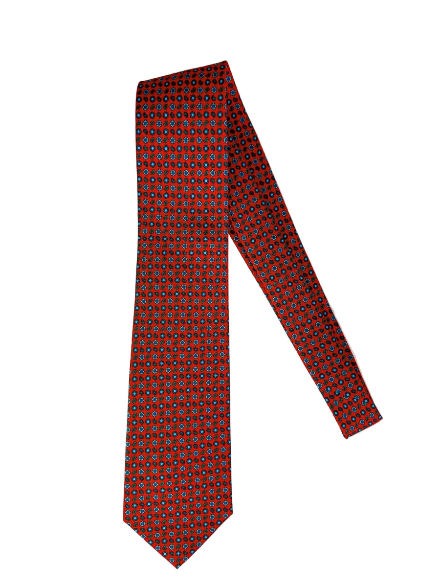 Drake's Red Silk Tie With Paisley Floral Print - Imagen 3
