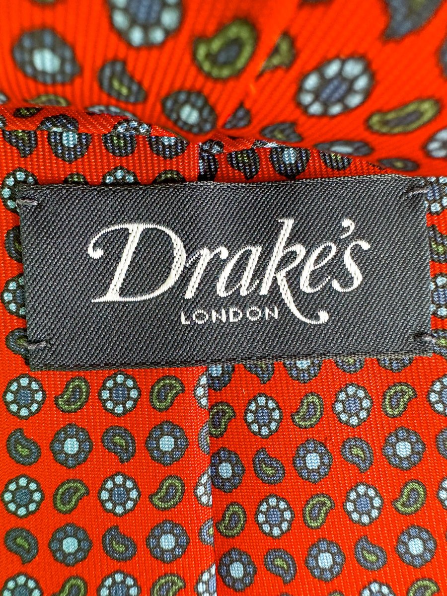 Drake's Red Silk Tie With Paisley Floral Print - Imagen 6