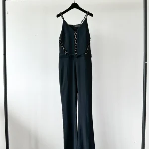 David Koma Black Lace-Up Cut-Out Details Evening Jumpsuit