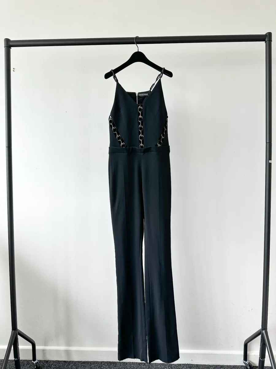 David Koma Black Lace-Up Cut-Out Details Evening Jumpsuit