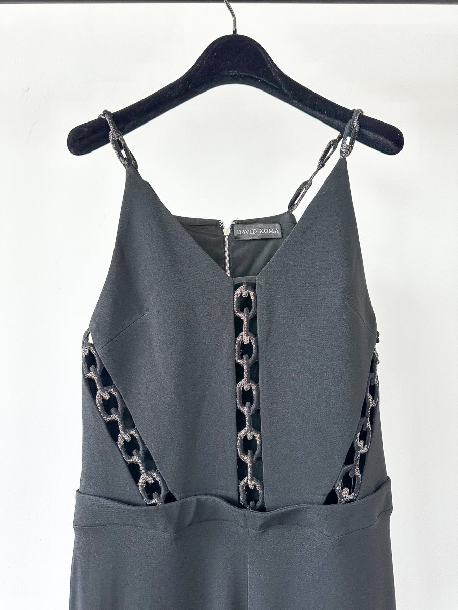 David Koma Black Lace-Up Cut-Out Details Evening Jumpsuit - Imagen 3