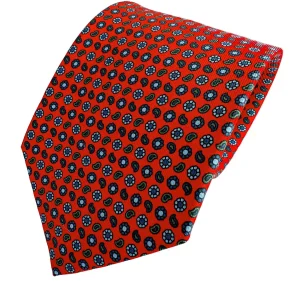 Drake's Red Silk Tie With Paisley Floral Print
