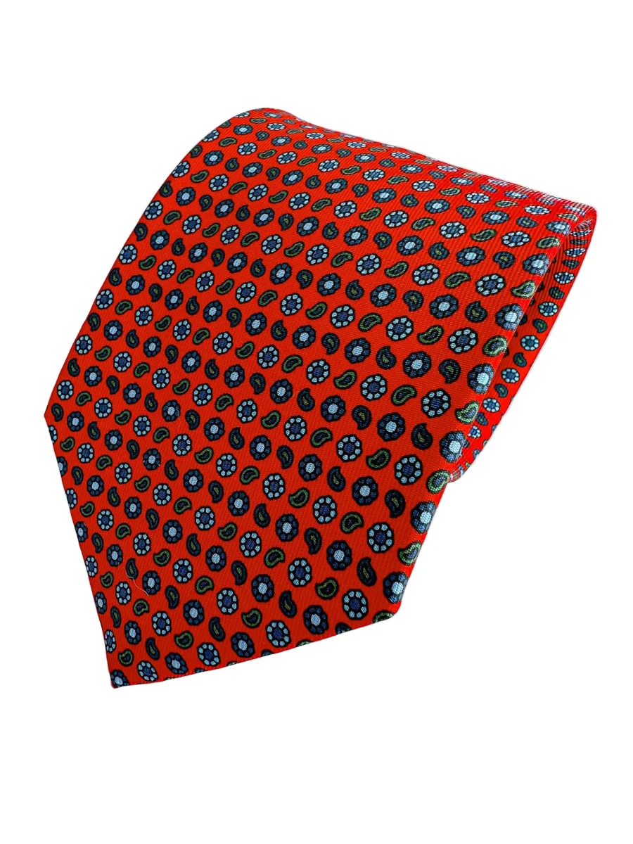 Drake's Red Silk Tie With Paisley Floral Print - Imagen 2