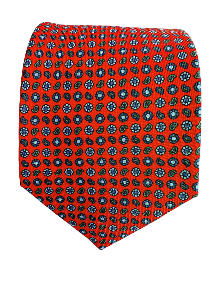 Drake's Red Silk Tie With Paisley Floral Print - Imagen 8
