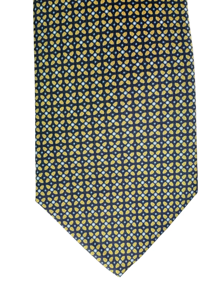 Drake's Navy Silk Tie With Mustard Cross Print - Imagen 4