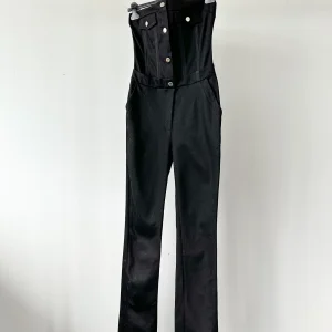 David Koma Black Branded Button-Up Western Denim Canvas Jumpsuit