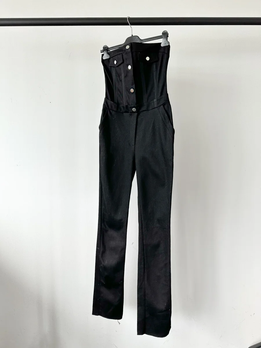 David Koma Black Branded Button-Up Western Denim Canvas Jumpsuit - Imagen 2