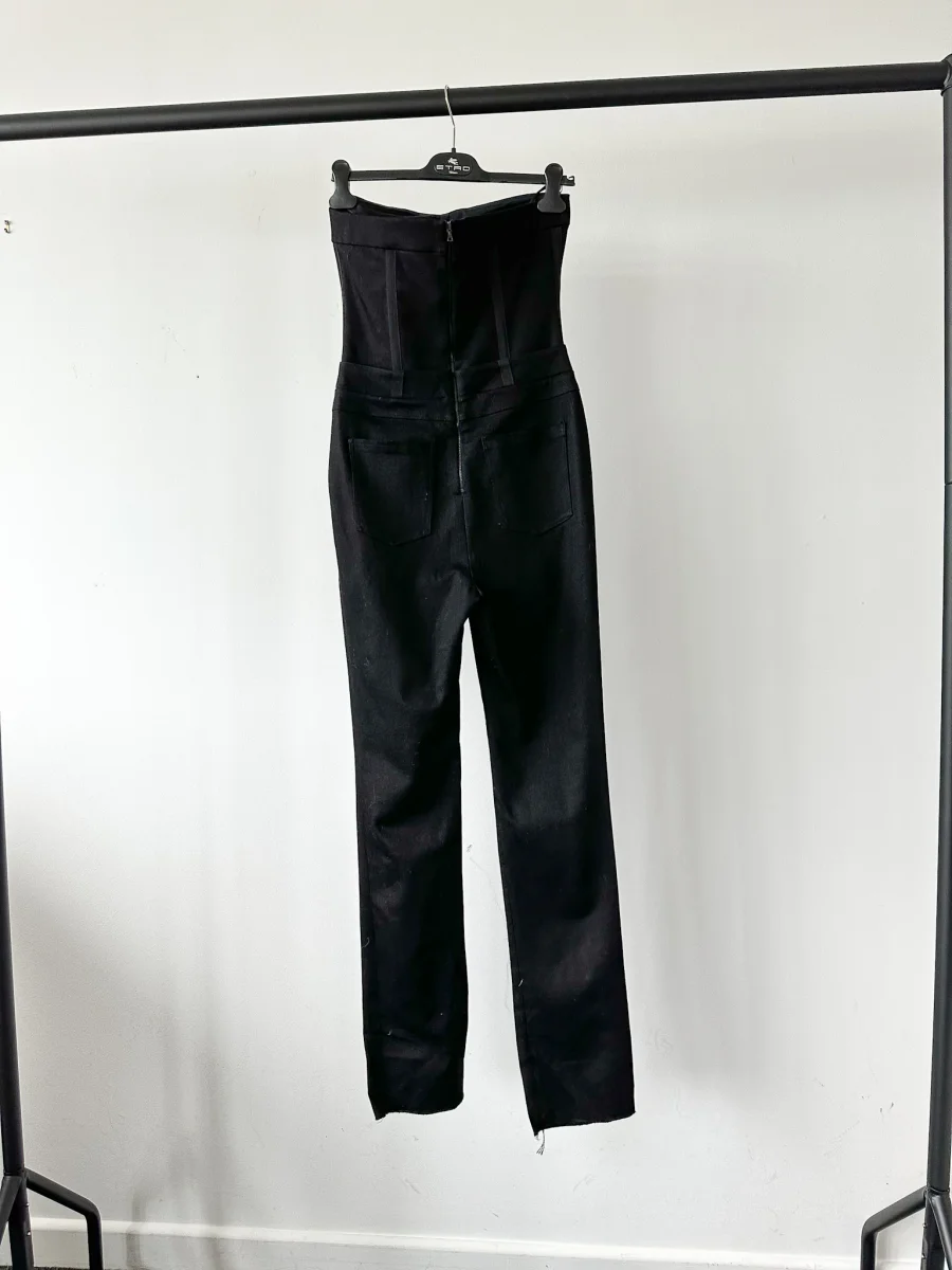 David Koma Black Branded Button-Up Western Denim Canvas Jumpsuit - Imagen 4