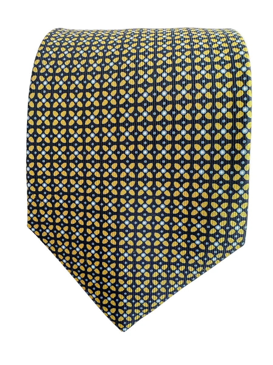 Drake's Navy Silk Tie With Mustard Cross Print - Imagen 6
