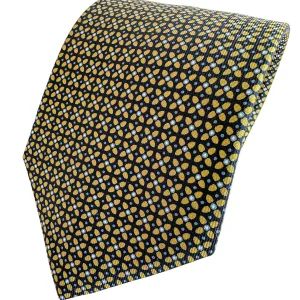 Drake's Navy Silk Tie With Mustard Cross Print