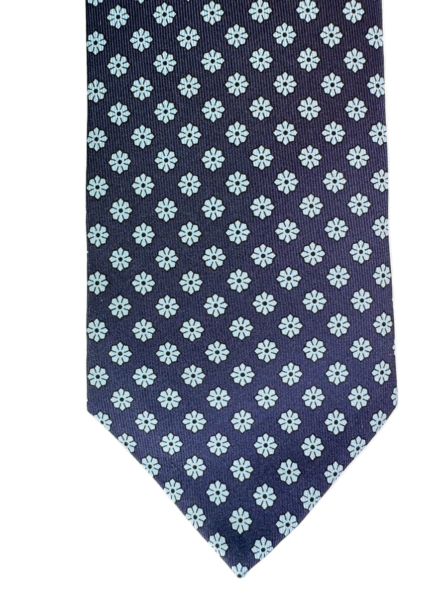 Drake's Navy Silk Tie With Blue Floral Print - Imagen 4