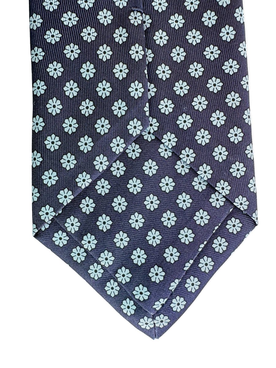 Drake's Navy Silk Tie With Blue Floral Print - Imagen 5
