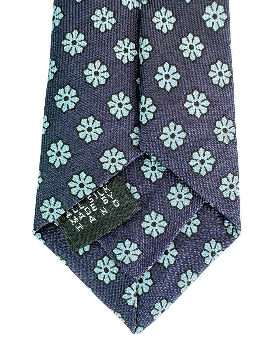 Drake's Navy Silk Tie With Blue Floral Print - Imagen 7
